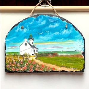 Hand Painted Landscape Decor Lighthouse Old Point Toma CA Slate Wall Hanging